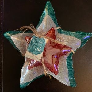 Lot of 3  Art Glass Handemade Starfish Plates, NWT